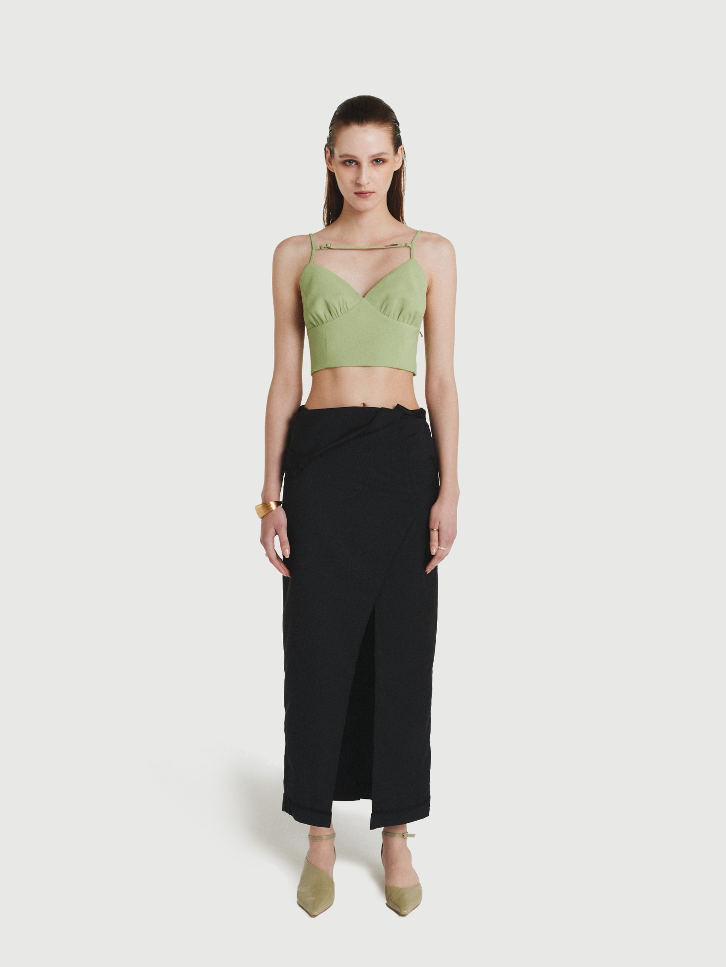 Asymmetric Belt Long Skirt / Black