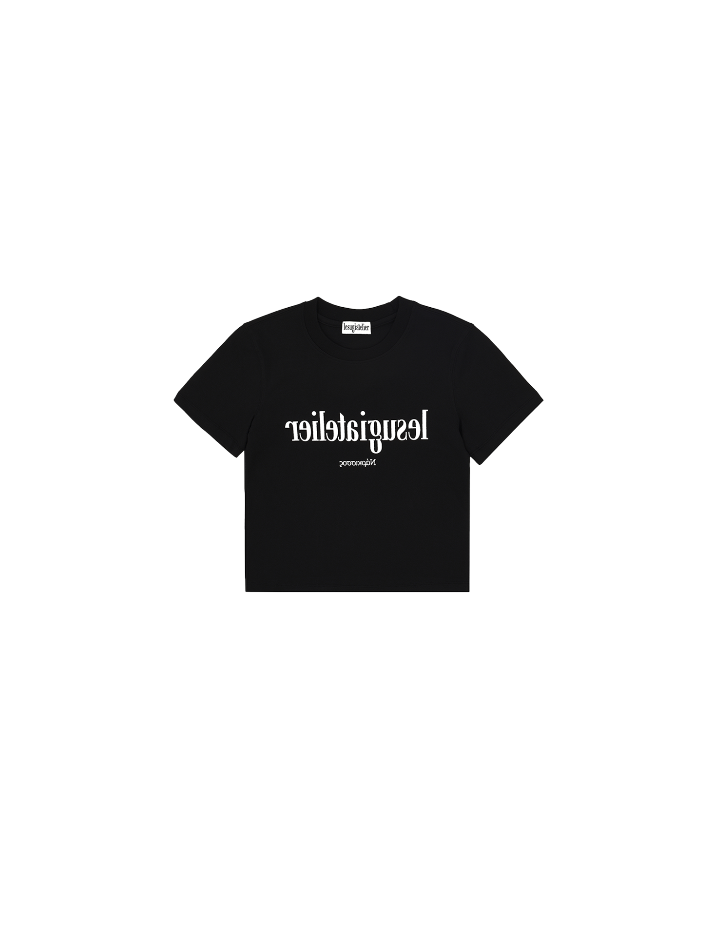 Mirror Typography Graphic Cropped T-Shirt / Black
