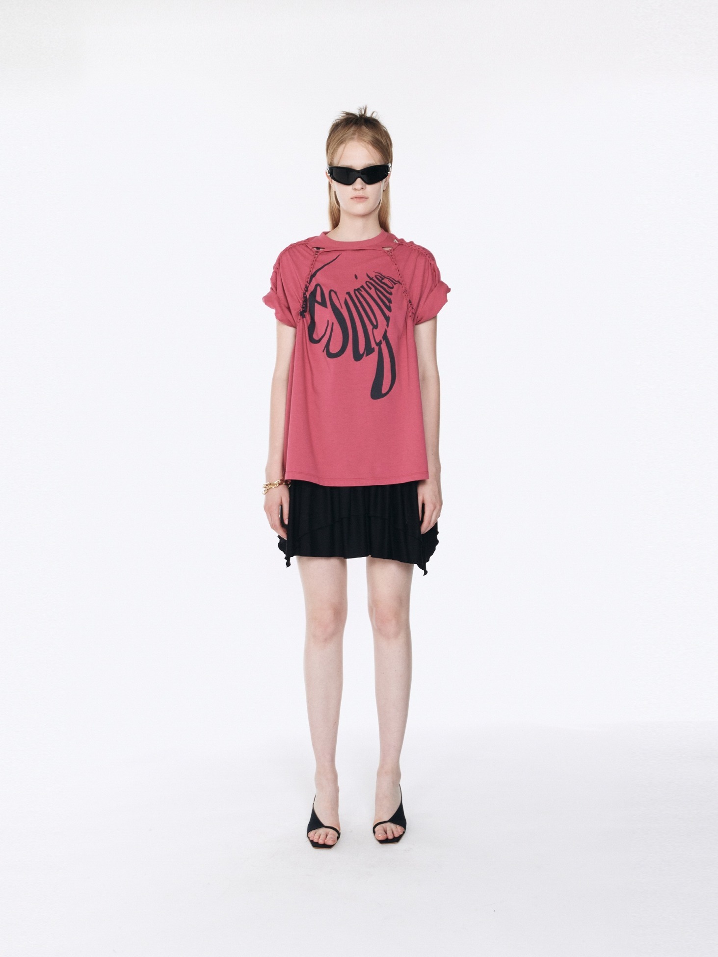 Oversized Cut-Out Knotted T-Shirt / Pink