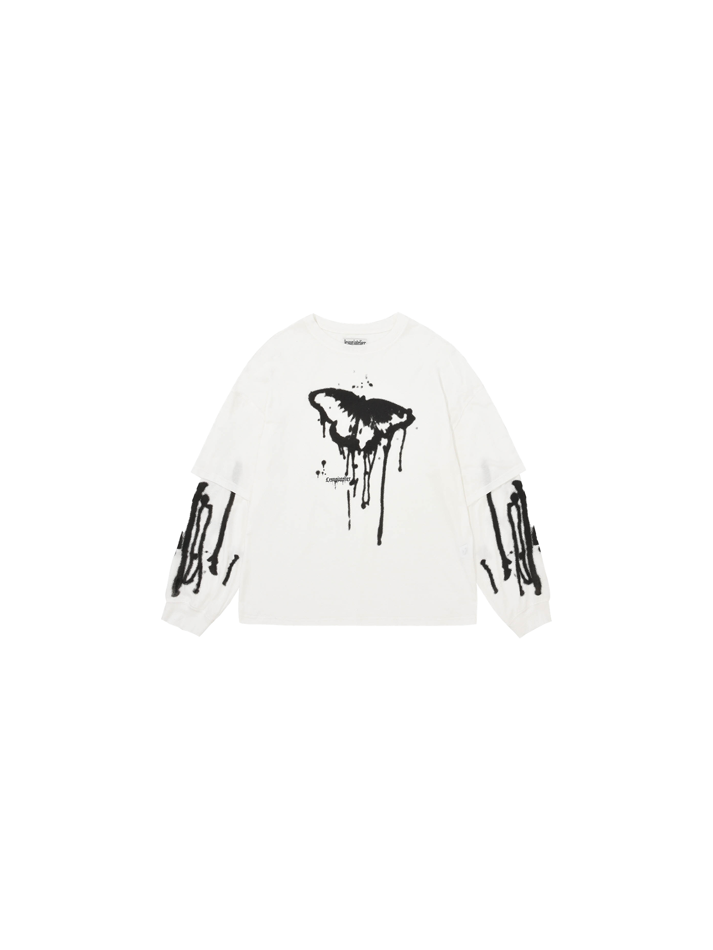 Butterfly Graphic Layered Sleeve T-Shirt / White
