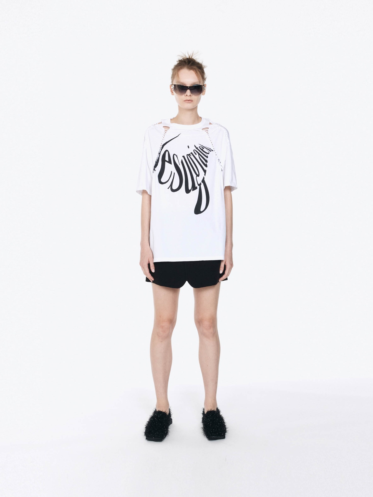Oversized Cut-Out Knotted T-Shirt / White