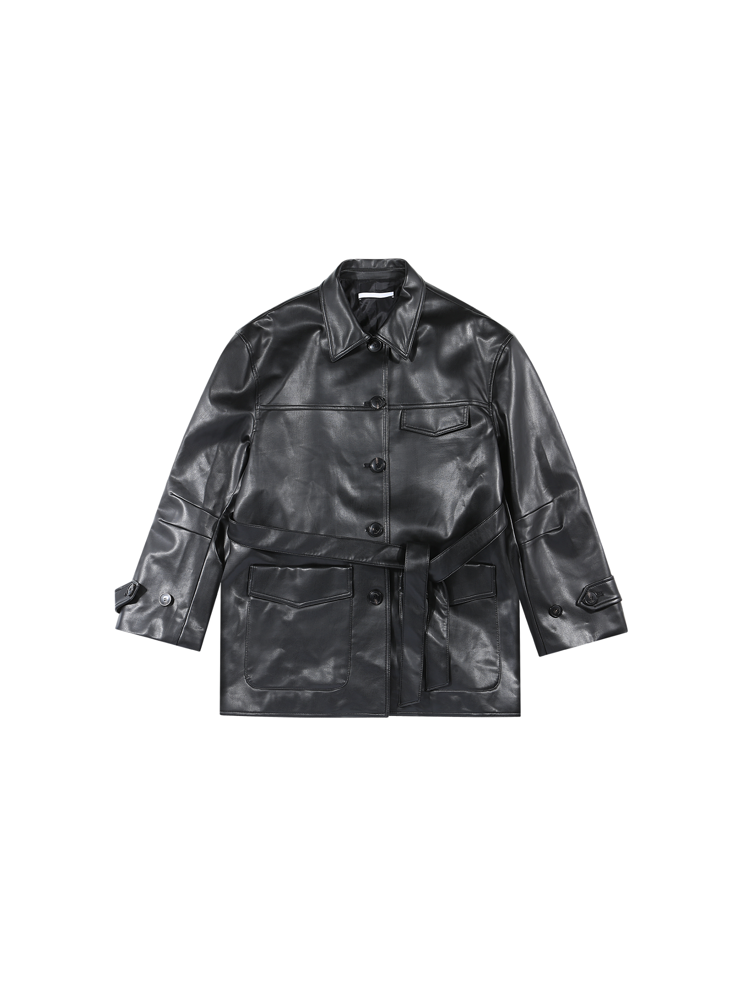 Faux Leather Safari Jacket / Black