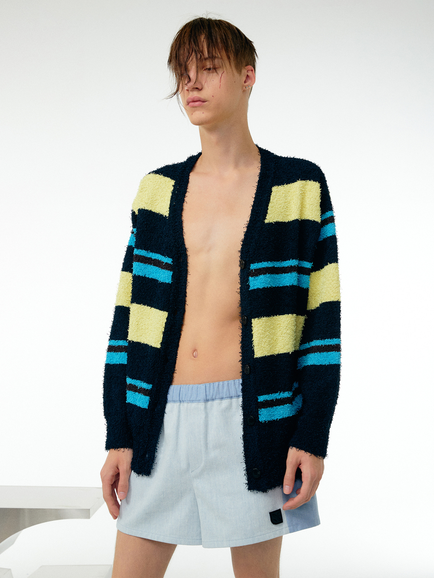 Colorblock knit cardigan / Navy