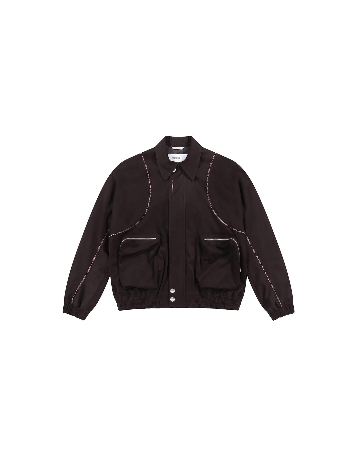 Embroidered pocketed faux suede bomber jacket / Wine