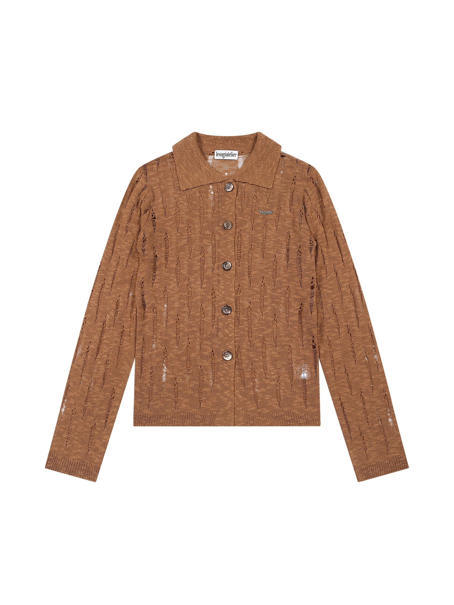 Ripped-detail knitted cardigan / Brown